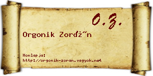 Orgonik Zorán névjegykártya